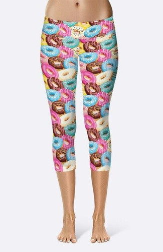 Womens Colourful Digital Donuts Capri Leggings