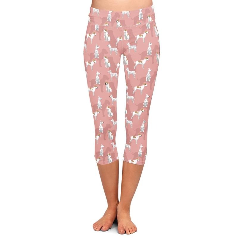 Ladies 3D Cute Cartoon Dogs Printed Capri Leggings