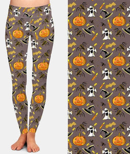Ladies 3D Assorted Halloween Pumpkin & Ghost Printed Leggings