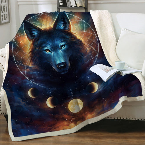 Black Wolf Moon & Assorted Plush Sherpa Blankets