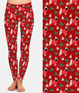 Ladies Merry "Pug" Christmas Printed Leggings