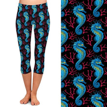 Load image into Gallery viewer, Ladies Gorgeous Blue Seahorse Capri Leggings