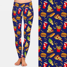 Cargar imagen en el visor de la galería, Womens 3D Hamburgers &amp; Pizza Night Patterned Leggings