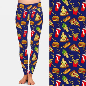 Womens 3D Hamburgers & Pizza Night Patterned Leggings