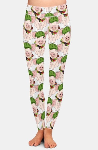 Ladies 3D Pigs In Hats Printed Leggings