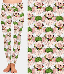 Ladies 3D Pigs In Hats Printed Leggings