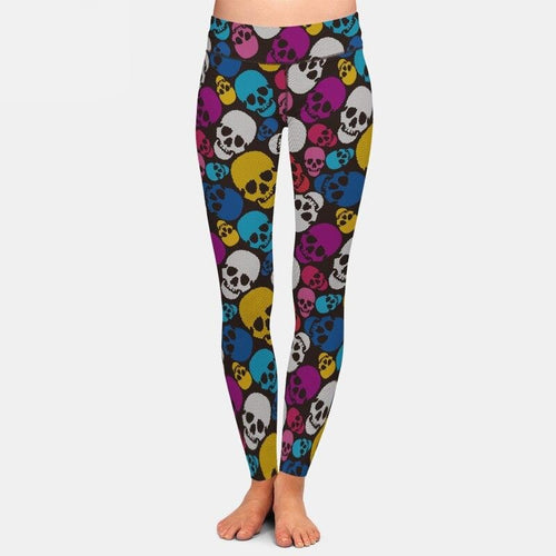 Ladies Bright Coloured Skull Printed Leggings