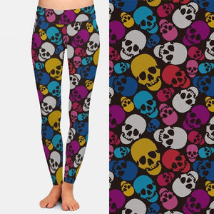 Ladies Bright Coloured Skull Printed Leggings