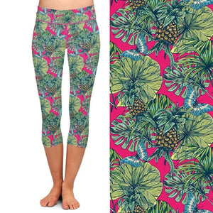 Ladies Butterflies & Pineapples Printed Capri Leggings