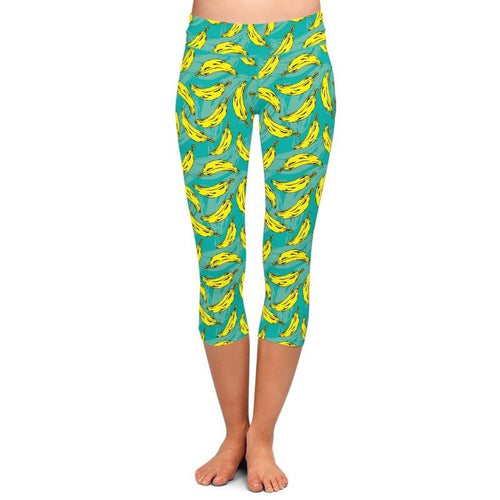 Ladies Summer Fruits Design - Banana Printed Capri Leggings