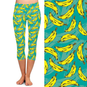 Ladies Summer Fruits Design - Banana Printed Capri Leggings