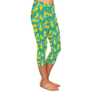 Ladies Summer Fruits Design - Banana Printed Capri Leggings