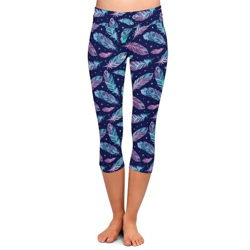 Ladies 3D Feathers Digital Printed Capri Leggings