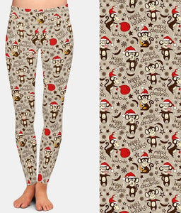 Ladies Cute Christmas Monkey Design Printed Leggings