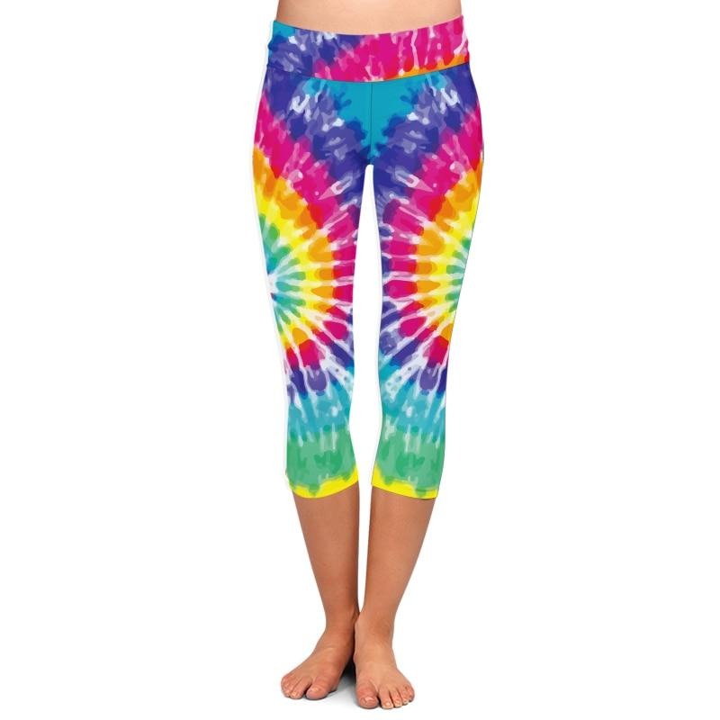 Womens Rainbow Tie-Dye Capri Leggings