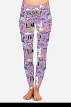 Laden Sie das Bild in den Galerie-Viewer, Ladies Cute Love Friday Purple Unicorn Leggings