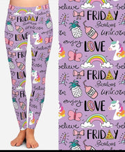 Load image into Gallery viewer, Ladies Cute Love Friday Purple Unicorn Leggings