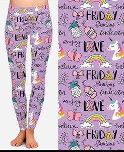 Ladies Cute Love Friday Purple Unicorn Leggings