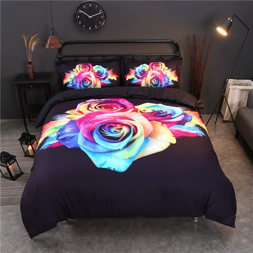 Luxury Rainbow Rose Printed Bedding Set
