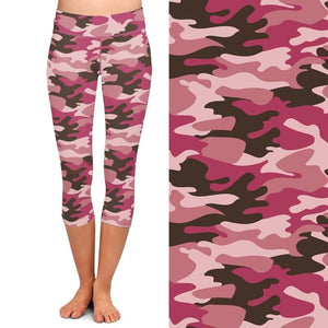 Ladies Pink Camouflage Printed Capri Leggings