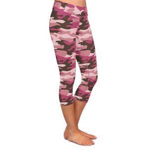 Ladies Pink Camouflage Printed Capri Leggings