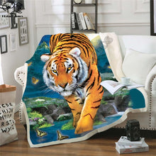 Cargar imagen en el visor de la galería, Gorgeous Tiger 3D Printed Plush Fleece Sherpa Blankets