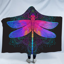 Load image into Gallery viewer, Beautiful Dragonfly Plush Sherpa Hooded Blankets