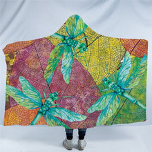 Laden Sie das Bild in den Galerie-Viewer, Beautiful Dragonfly Plush Sherpa Hooded Blankets