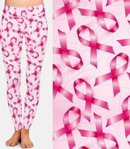 Ladies 3D Pink Ribbon Printed Leggings