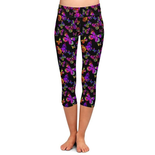 Ladies Colourful Butterflies Printed Capri Leggings