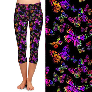 Ladies Colourful Butterflies Printed Capri Leggings