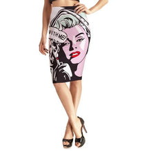 Load image into Gallery viewer, Womens Casual/Office Comic Printed Stretch Pencil Skirts