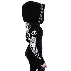 Womens Gothic Punk Printed Zip-Up Hoodie