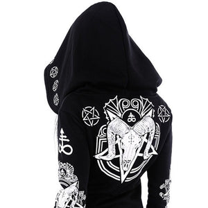 Womens Gothic Punk Printed Zip-Up Hoodie