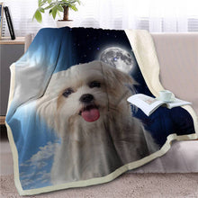 Laden Sie das Bild in den Galerie-Viewer, Assorted Dog Breeds Day/Night Beautiful Sherpa Throw Blankets