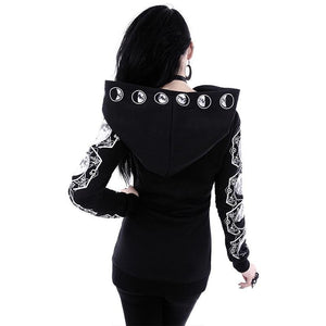 Womens Gothic Punk Long Sleeve Witch Printed Hoodie