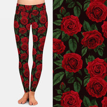 Laden Sie das Bild in den Galerie-Viewer, Ladies Gorgeous Red Rose Printed Leggings