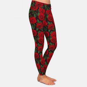 Ladies Gorgeous Red Rose Printed Leggings