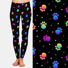 Load image into Gallery viewer, Ladies Cute Colourful Dog Paw Prints Patterned Leggings