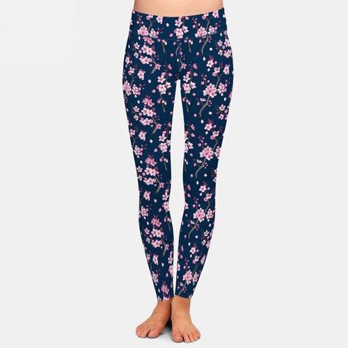 Ladies 3D Cherry Blossom Digital Printed Leggings