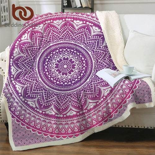 Soft & Cozy Pink Mandala Plush Sherpa Blanket