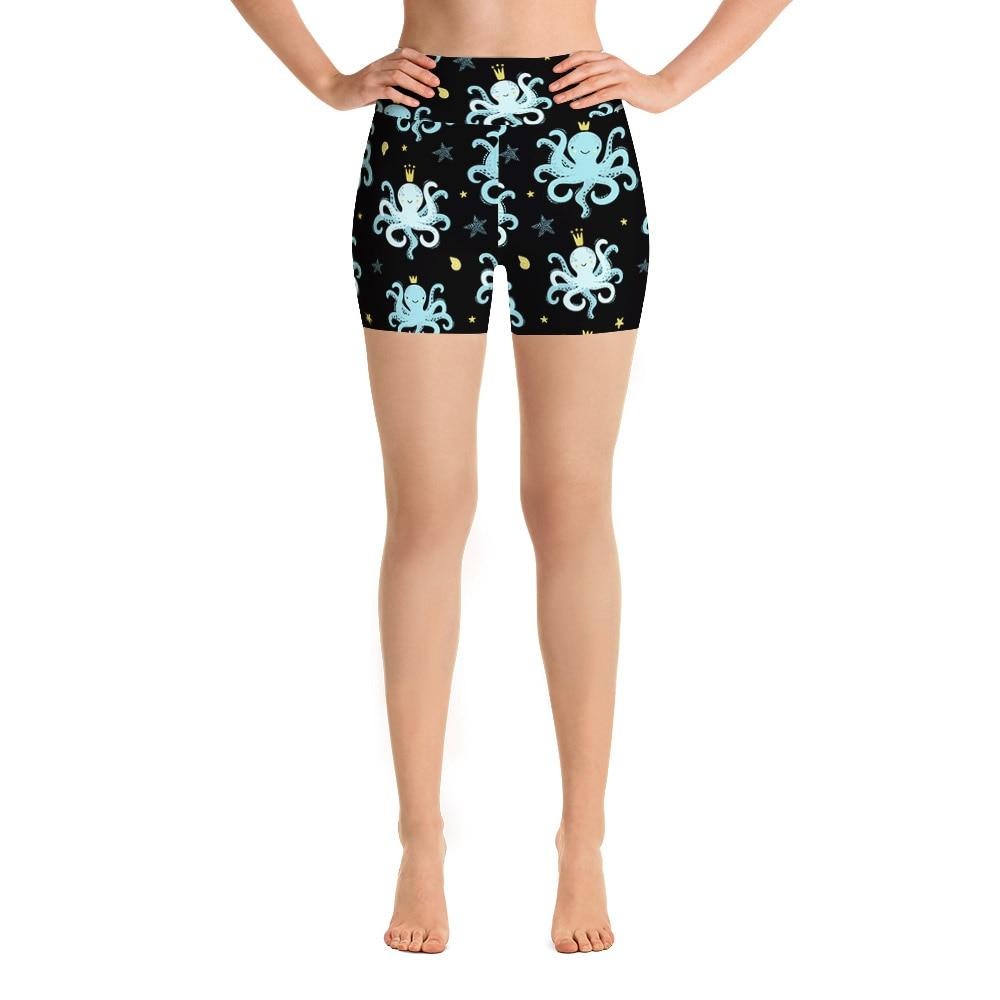 Ladies Cute Crowned Octopus Printed Summer Shorts