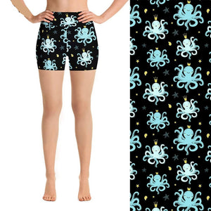 Ladies Cute Crowned Octopus Printed Summer Shorts