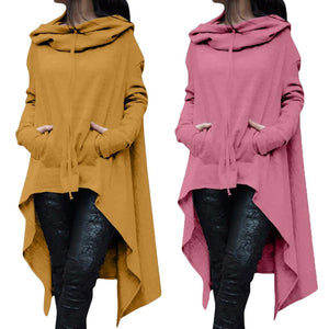 Womens Asymmetric Hem Solid Colour Long Sleeve Hoodies