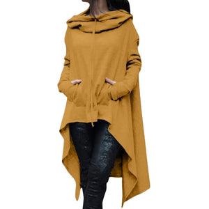 Womens Asymmetric Hem Solid Colour Long Sleeve Hoodies