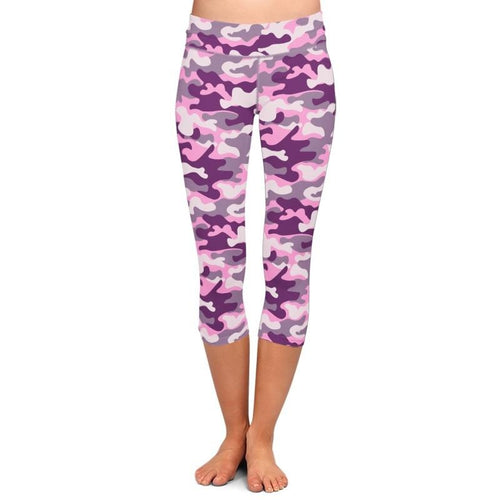 Ladies Pink/Purple Camouflage Digital Printed Capri Leggings