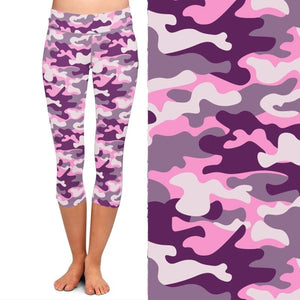 Ladies Pink/Purple Camouflage Digital Printed Capri Leggings