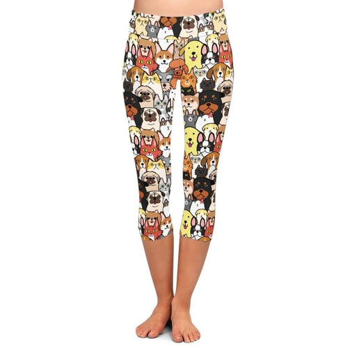 Ladies Cute Cartoon Animals Printed Capri Leggings