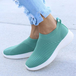 Womens Knitted Sock Sneakers - Slip On Flat Shoes
