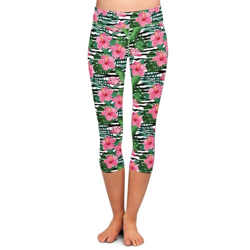 Ladies Gorgeous 3D Flowers Printed Capri Leggings